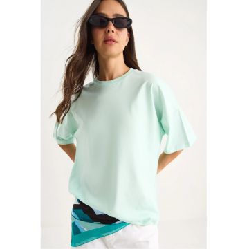 Tricou dama  supradimensionat - bumbac pieptanat - verde - maneca scurta
