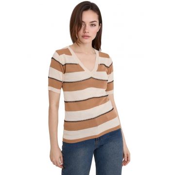 Tricou dama -  Tricot - Bej - Decolteu in V