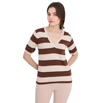 Tricou dama -  Tricot - Maro - Decolteu in V
