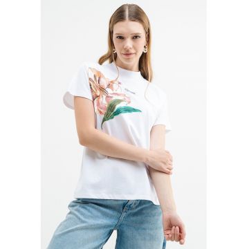 Tricou de bumbac cu model floral
