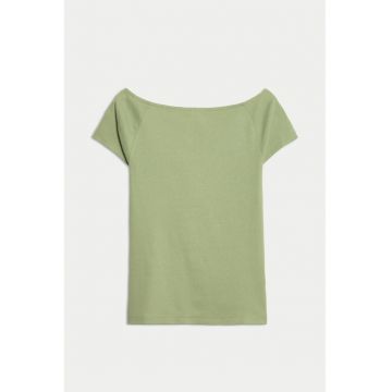 Tricou din bumbac cu decolteu barcuta
