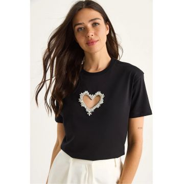 Tricou  guler rotund - croiala lejera - negru - bumbac