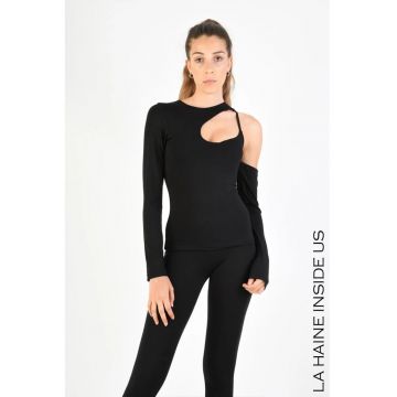 Tricou regular fit cu decupaj frontal si maneca detasabila