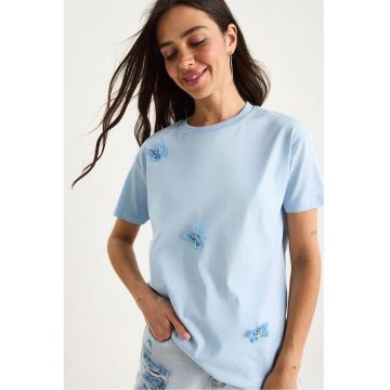 Tricouri dama -  tricou cu maneca scurta - albastru - bumbac