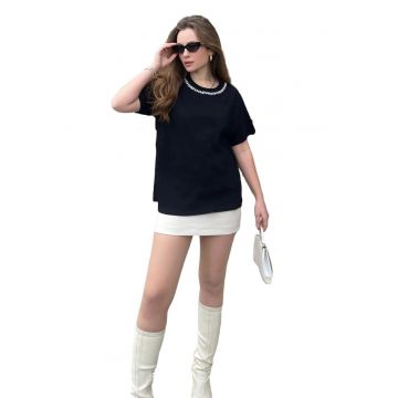 Tricouri dama -  tricou din bumbac - maneca scurta - negru -