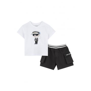 Set tricou si pantaloni scurti baieti  Z30502 N50 - Bumbac organic - Alb/Negru