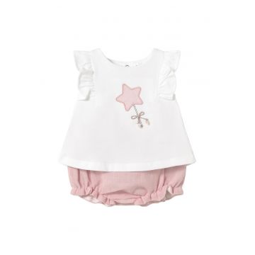Set tricou si pantaloni scurti fete  1255 - Bumbac/Elastan - Roz