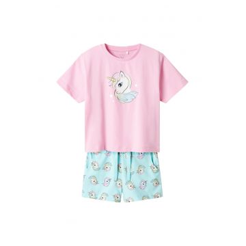 Set tricou si pantaloni scurti fete  13239682 - Bumbac organic - Albastru deschis