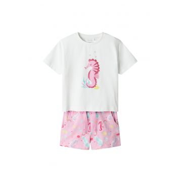 Set tricou si pantaloni scurti fete  13239682 - Bumbac organic - Roz