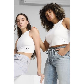 Top crop din amestec de bumbac cu aspect striat