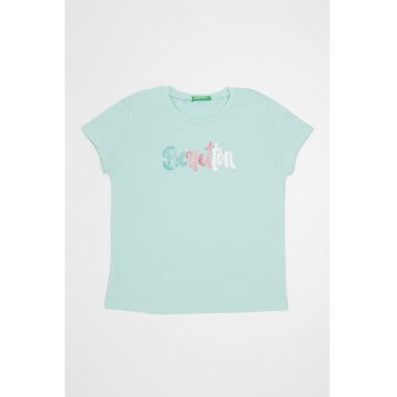 Tricou de bumbac cu logo stralucitor