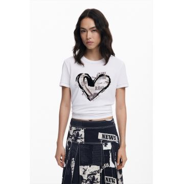 Tricou din amestec de bumbac cu imprimeu cu inimi