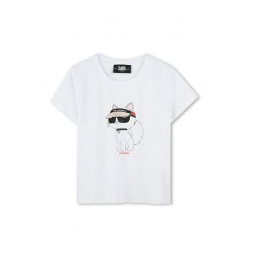 Tricou din amestec de modal cu imprimeu si decolteu la baza gatului