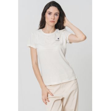 Tricou din bumbac cu decolteu la baza gatului Loa