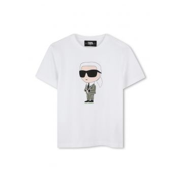 Tricou din bumbac cu decolteu la baza gatului si imprimeu logo
