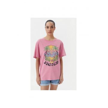 Tricou dama  ERJZT05905-MGQ0 - Bumbac - Roz