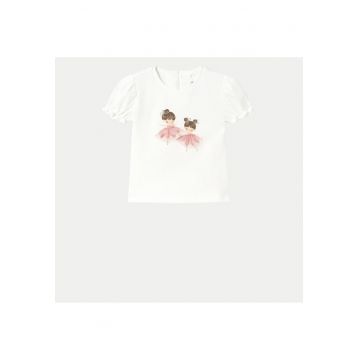 Tricou fete  1041 - Bumbac/Elastan - Ecru