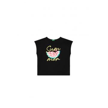 Tricou pentru fete  3I1XC10P0 - Bumbac organic - Negru