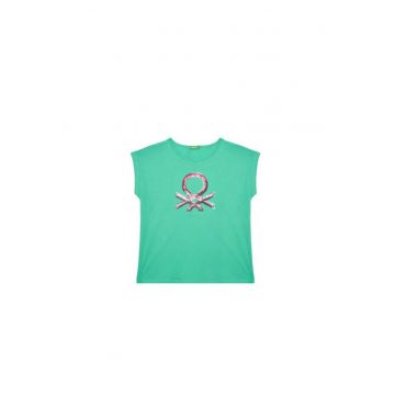 Tricou pentru fete  3I1XC10P1 - Bumbac organic - Verde