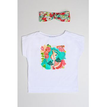 Set de bentita si tricou cu imprimeu grafic - 2 piese
