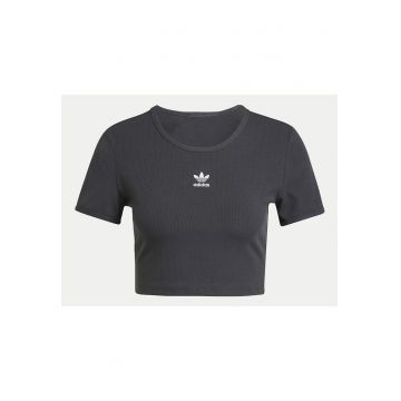 Tricou crop din bumbac cu decolteu la baza gatului