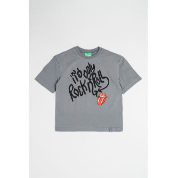 Tricou cu imprimeu si decolteu la baza gatului