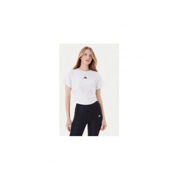 Tricou din poliester cu imprimeu logo si maneci scurte