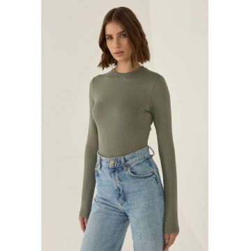 Body dama  slim fit - maneca lunga - guler rotund - verde - poliester