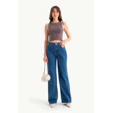 Maiou -  Basic cu Guler Rotund - culoare maro - material jerseu -