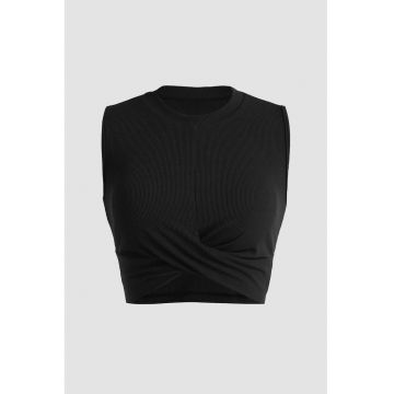 Maiou crop -  tricotat - asimetric - negru - poliester -