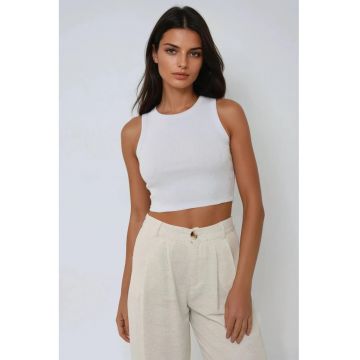 Maiou Crop  tricotat - decolteu halter - alb - bumbac