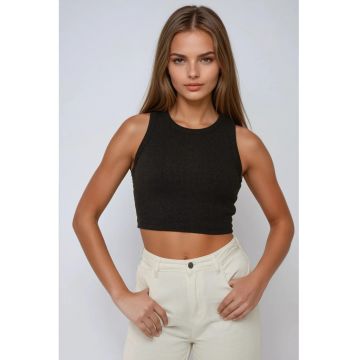 Maiou Crop  tricotat - decolteu halter - negru - bumbac