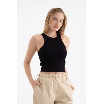 Maiou -  fara maneci - guler halter - nervuri - negru - textil