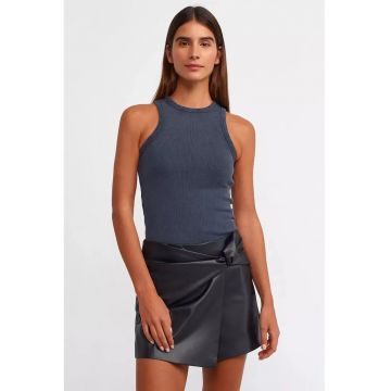 Maiou -  guler halter - nervuri - albastru - textil -