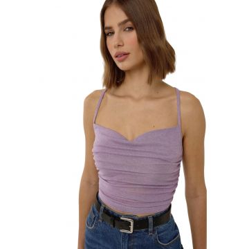 Maiou scurt -  tricotat cu sclipici - decolteu asimetric - violet - jerseu