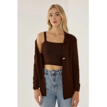 Set top dama -  doua piese - elegant - maro - acril