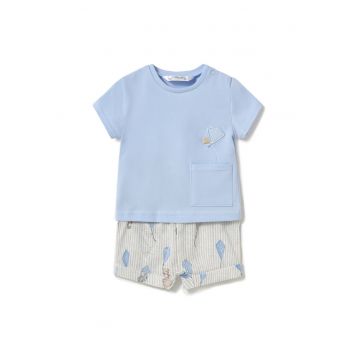 Set tricou si pantaloni scurti baieti  1202 - Bumbac/Elastan Bumbac - 1 an - Albastru deschis