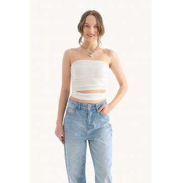 Top bandeau fara bretele -  decupat - alb - textil