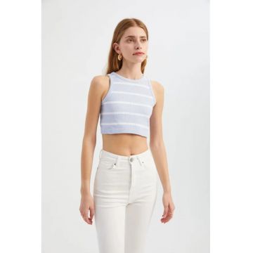 Top  -  crop cu guler rotund - dungi - violet - textil
