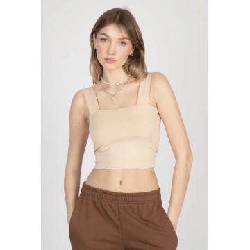 Top crop -  decolteu patrat - bej - textil