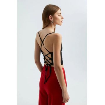 Top cu bretele spaghete -  detaliu la spate - negru - jerseu