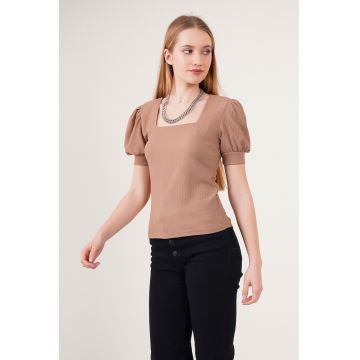 Top dama  BDART - slim fit - guler patrat - textil - maro camel