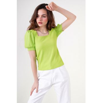 Top dama  BDART - slim fit - guler patrat - textil - verde lime