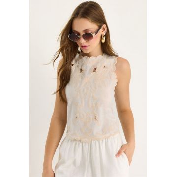 Top dama  LUCCI cu broderie - bej - textil