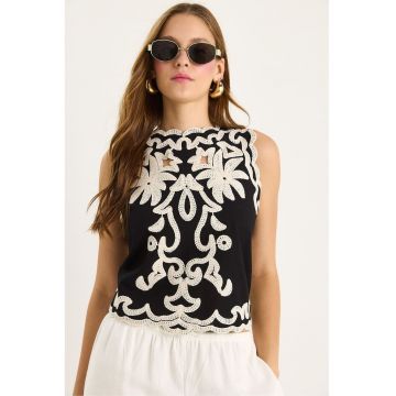 Top dama  LUCCI cu broderie - negru - textil