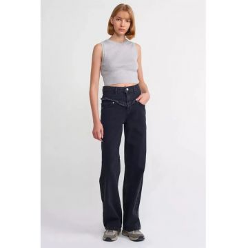 Top dama -  top scurt tricotat cu guler rotund - gri - tricot -