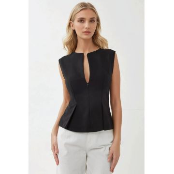 Top  fara maneci - decolteu in V - negru - textil