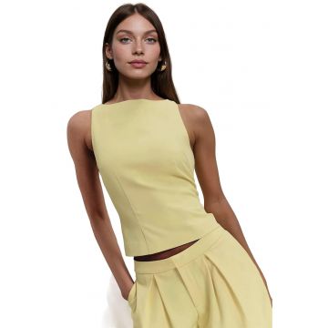 Top  fara maneci - guler rotund - galben - textil