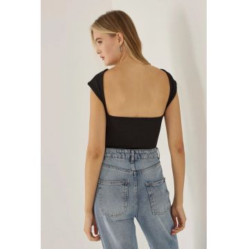 Top scurt -  Crop Top cu Spate Deschis - Negru - Jerseu -