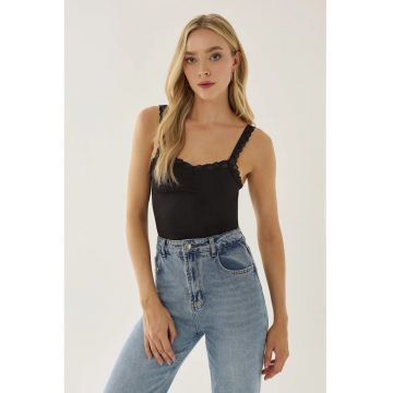 Top scurt cu dantela -  negru - jerseu - poliester